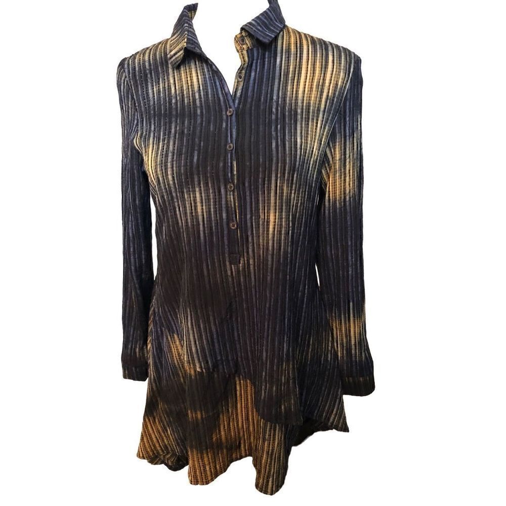 Adore accordion style blue and beige asymmetrical popover blouse